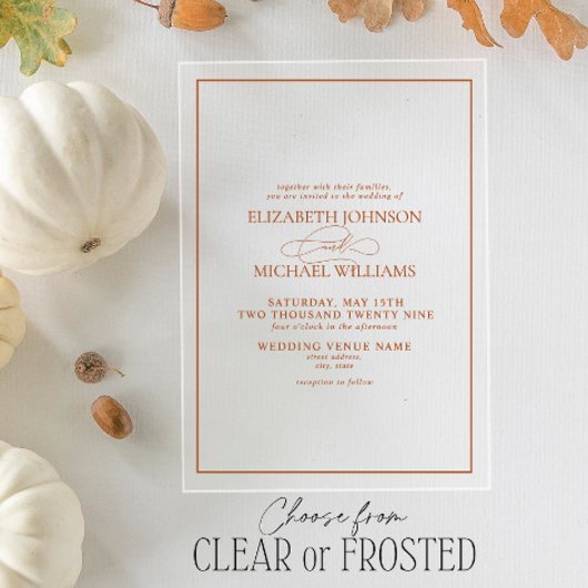 Formal Burnt Orange Classic Script Wedding Acryleinladungen