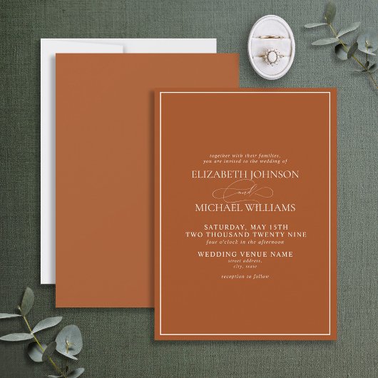 Formal Burnt Orange Classic Script Wedding Einladung