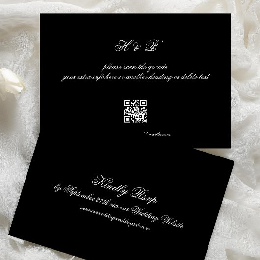 Formal Calligraphy Black QR CODE Wedding RSVP Card Einladung