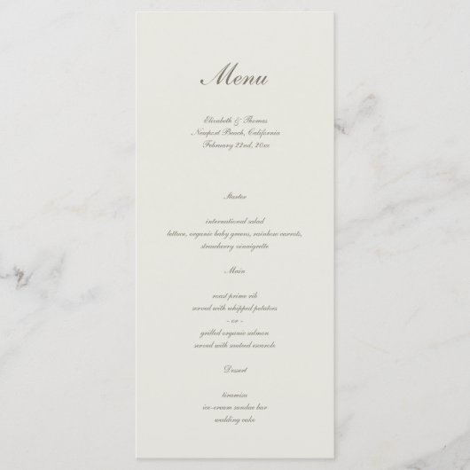 Formal Calligraphy Classic Ecru Simple Wedding Menükarte (Vorderseite)