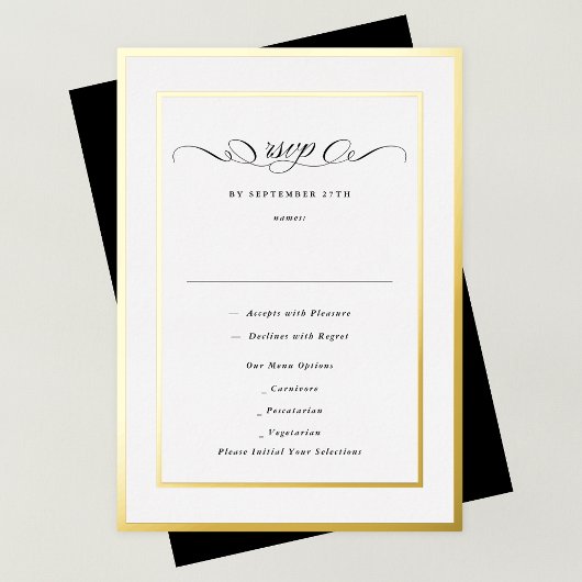 Formal Calligraphy Gold Frame Wedding RSVP Folieneinladung