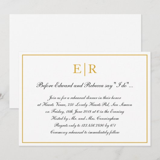 Formal Calligraphy Gold Monogram Probe Dinner Einladung (Vorne/Hinten)