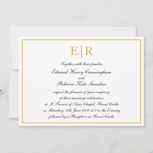 Formal Calligraphy Gold Monogram Royal Wedding Einladung (Vorderseite)