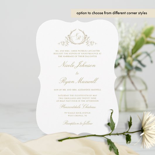 Formal Champagne Monogram Wedding Einladung