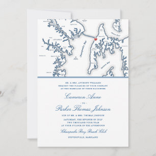 Formal Chesapeake Bay Beach Club Navy Blue Wedding Einladung