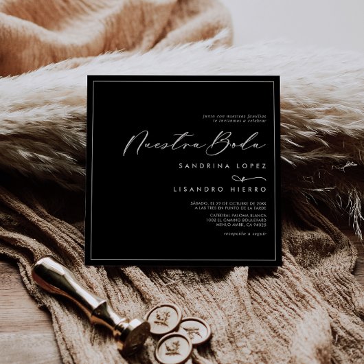 Formal Classic Black Square Nuestra Boda Wedding Einladung