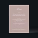 Formal Classic Border Mauve Script Elegant Wedding Menükarte<br><div class="desc">This formal wedding menu card features an elegant script heading, clean serif typography, and a classic border on a mauve background for a timeless reception look. The structured layout presents each course clearly while adding a refined, cohesive touch to table settings or place settings. Designed to coordinate seamlessly with classic...</div>