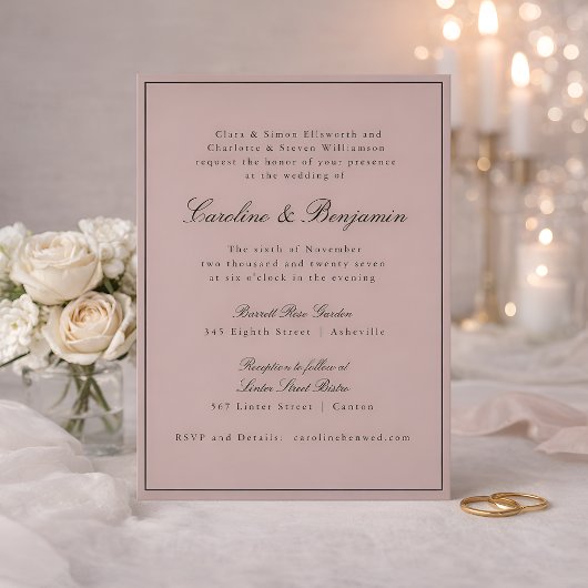 Formal Classic Border Script Mauve Wedding Website Einladung