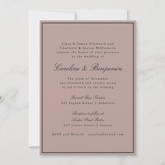 Formal Classic Border Script Mauve Wedding Website Einladung (Vorderseite)