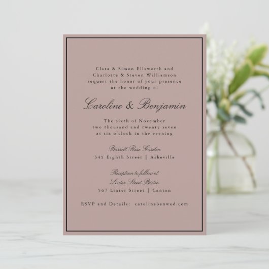 Formal Classic Border Script Mauve Wedding Website Einladung (Stehend Vorderseite)