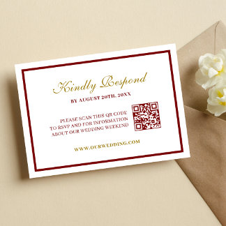 Formal Classic Burgundy & Gold Monogram Wedding RSVP Karte