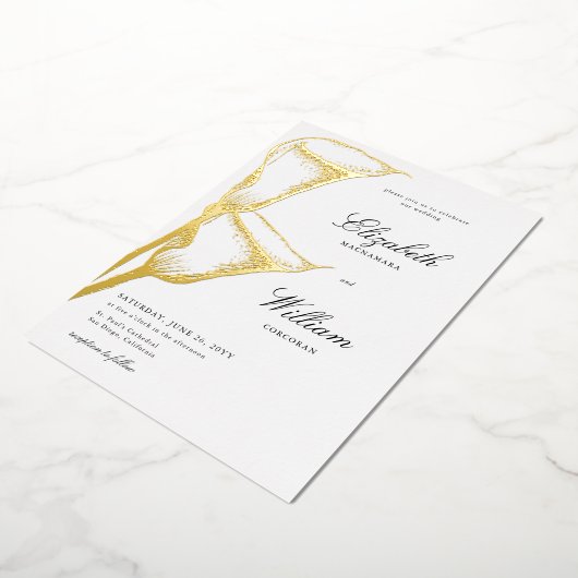 Formal Classic Calla Lilly Gold Wedding Folieneinladung (Gedreht)