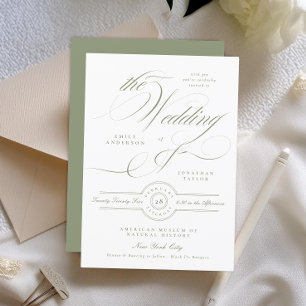Formal Classic Calligraphy Sage Green Wedding Einladung
