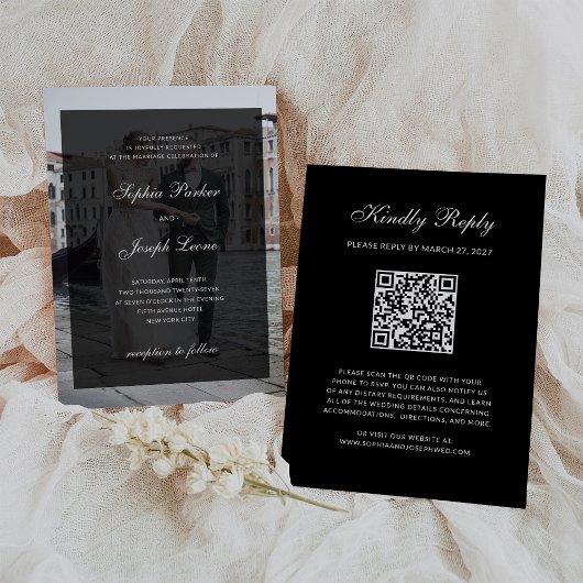 Formal Classic Dark Overlay QR Code Photo Wedding Einladung