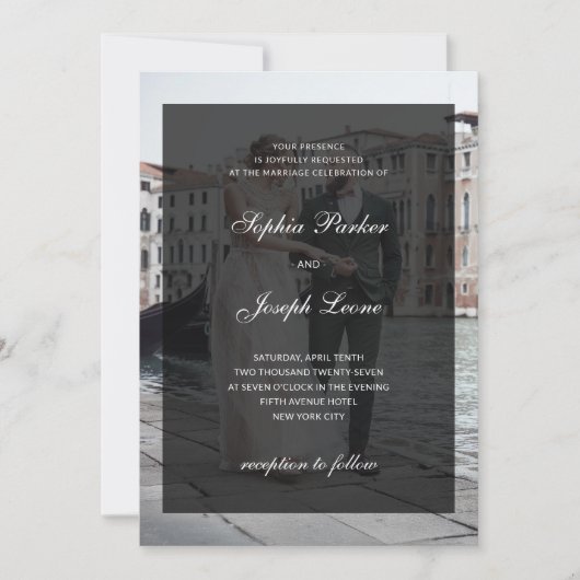 Formal Classic Dark Overlay QR Code Photo Wedding Einladung (Vorderseite)