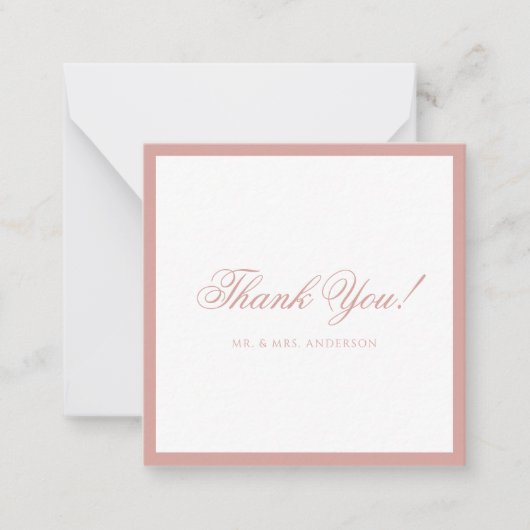 Formal Classic Dusty Rose Border Wedding Thank You Mitteilungskarte (Vorderseite)