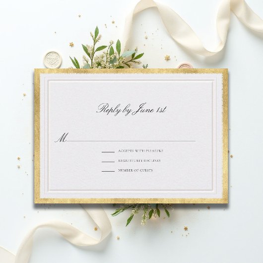 Formal Classic Elevated Gold Pearl Sm Wedding RSVP Karte
