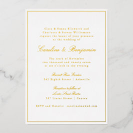 Formal Classic Gold Border Elegante Script Hochzei Folieneinladung