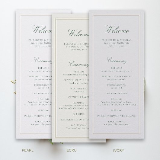 Formal Classic Green Ecru Frame Wedding Program