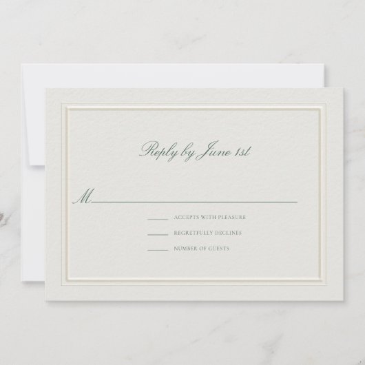 Formal Classic Green Elevated Ecru Wedding RSVP (Vorderseite)