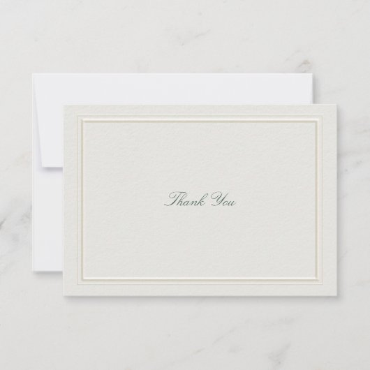 Formal Classic Green Elevated Frame Ecru Wedding Dankeskarte (Vorderseite)