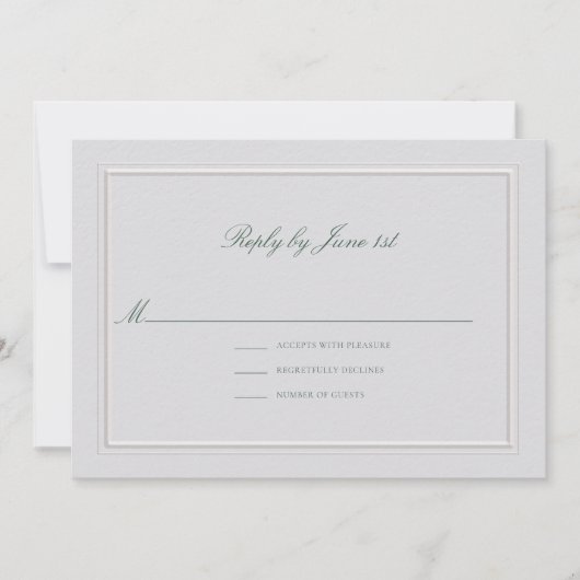 Formal Classic Green Elevated Ivory Wedding RSVP (Vorderseite)