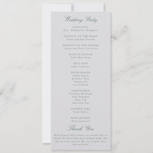 Formal Classic Green Ivory Wedding Program (Rückseite)