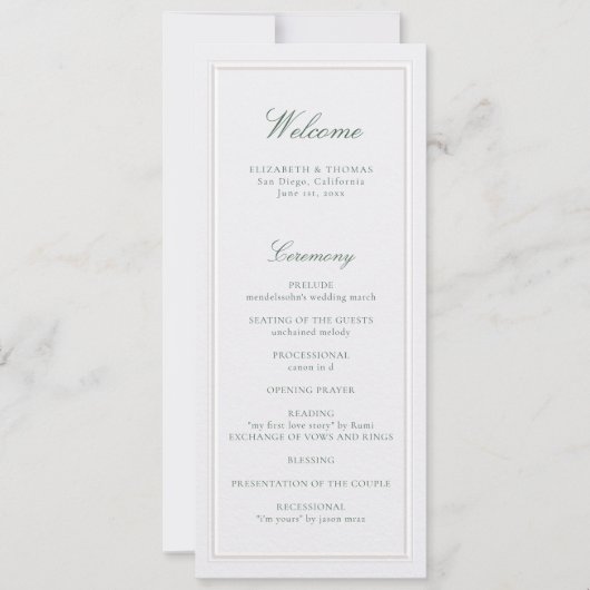 Formal Classic Green Pearl Frame Wedding Program (Vorderseite)