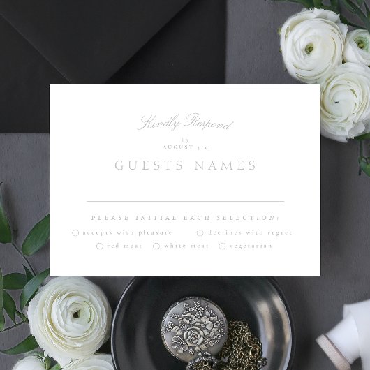 Formal Classic Light Grey Calligraphy Wedding RSVP Karte