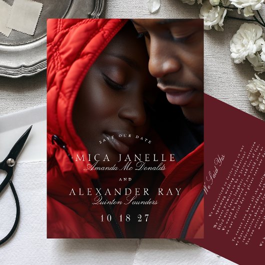 Formal Classic Maroon Burgundy Calligraphy Foto Save The Date