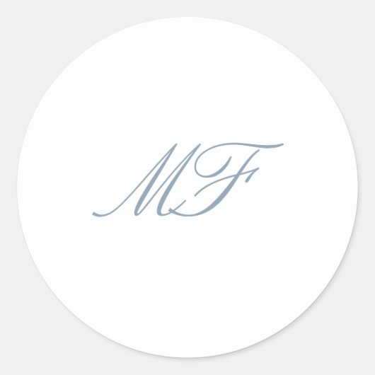 Formal Classic Monogram Dusty Blue White Wedding Runder Aufkleber (Vorderseite)