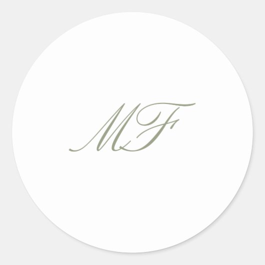Formal Classic Monogram Sage Green White Wedding Runder Aufkleber (Vorderseite)