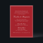 Formal Classic Red Script Elegant Wedding RSVP Einladung<br><div class="desc">This elegant wedding invitation features a rich red background paired with classic serif and script typography for a timeless, formal look. Designed for traditional, black-tie, or evening weddings, it sets a polished tone from the first impression. The clean layout highlights your names and wedding details clearly while feeling refined and...</div>