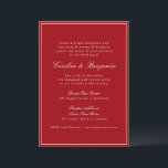 Formal Classic Red Script Elegant Wedding RSVP Einladung<br><div class="desc">This elegant wedding invitation features a rich red background paired with classic serif and script typography for a timeless, formal look. Designed for traditional, black-tie, or evening weddings, it sets a polished tone from the first impression. The clean layout highlights your names and wedding details clearly while feeling refined and...</div>