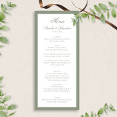 Formal Classic Sage Green Border Script Hochzeit Menükarte