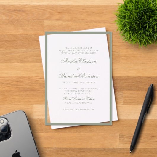 Formal Classic Sage Green Border & Script Wedding Acryleinladungen (Insitu (Einladungskarte))