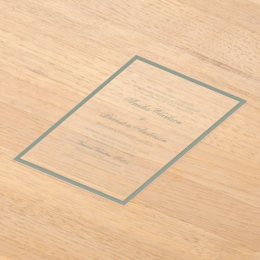 Formal Classic Sage Green Border & Script Wedding Acryleinladungen (Ablage )