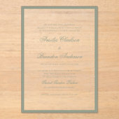 Formal Classic Sage Green Border & Script Wedding Acryleinladungen (Vorderseite)