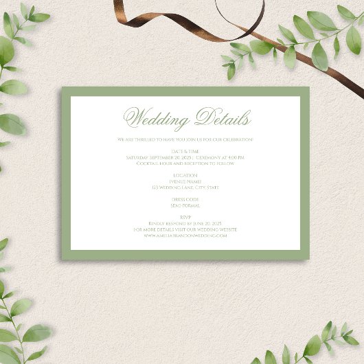 Formal Classic Sage Green Border Wedding Details Begleitkarte