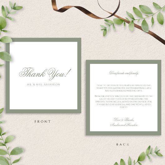 Formal Classic Sage Green Border Wedding Vielen Da Mitteilungskarte