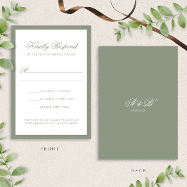 Formal Classic Sage Green Monogram Border Wedding RSVP Karte