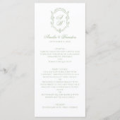Formal Classic Sage Green Monogram Crest Wedding Menükarte (Vorderseite)