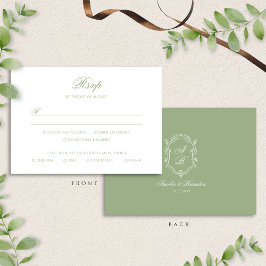 Formal Classic Sage Green Monogram Crest Wedding RSVP Karte