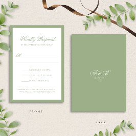 Formal Classic Sage Green Monogram Script Wedding RSVP Karte