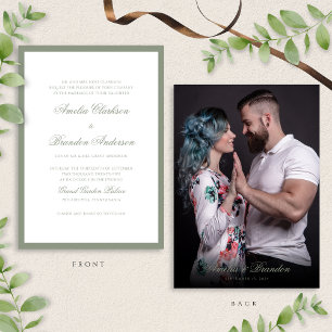 Formal Classic Sage Green & Script Foto Wedding Einladung