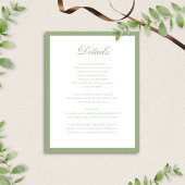 Formal Classic Sage Green Script Wedding Details Begleitkarte