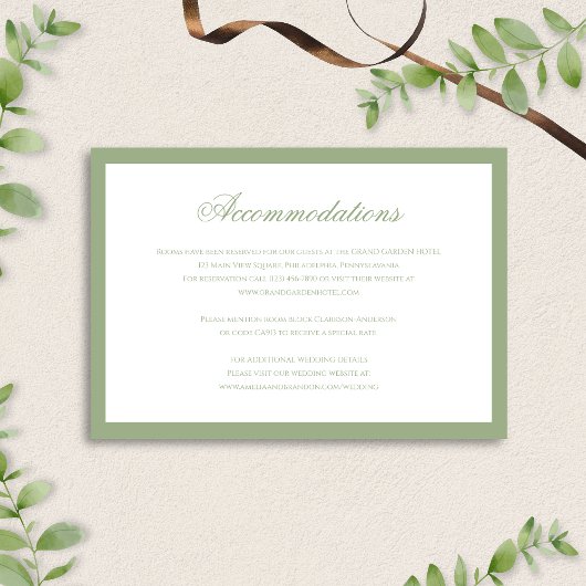 Formal Classic Sage Green Wedding Accommodation Begleitkarte