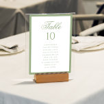 Formal Classic Sage Green Wedding Seating Chart Tischnummer<br><div class="desc">Display your wedding seating in timeless style with this formal sage green seating chart table number. Designed with a crisp white background, soft sage green border, elegant script table heading, and clean guest name layout, this piece offers both beauty and clarity for your reception. Ideal for classic, formal, garden, or...</div>