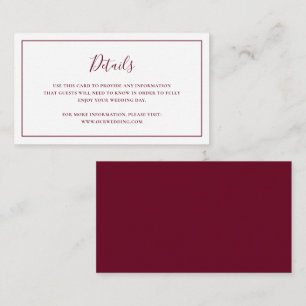 Formal Classic Simple Burgundy Elegante Hochzeit Begleitkarte