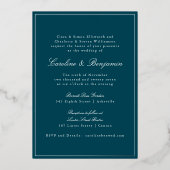Formal Classic Teal Silver Border Elegant Wedding Folieneinladung (Vorderseite)